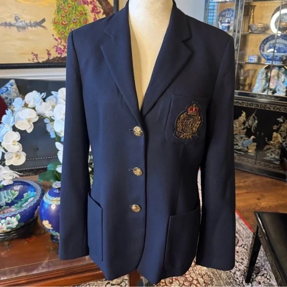 Ralph Lauren Navy Blazer with Embroidered Crest - Picture 2 of 11